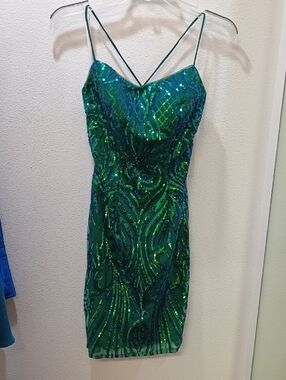 PromGirl Emerald & Teal Sequin Mini Dress